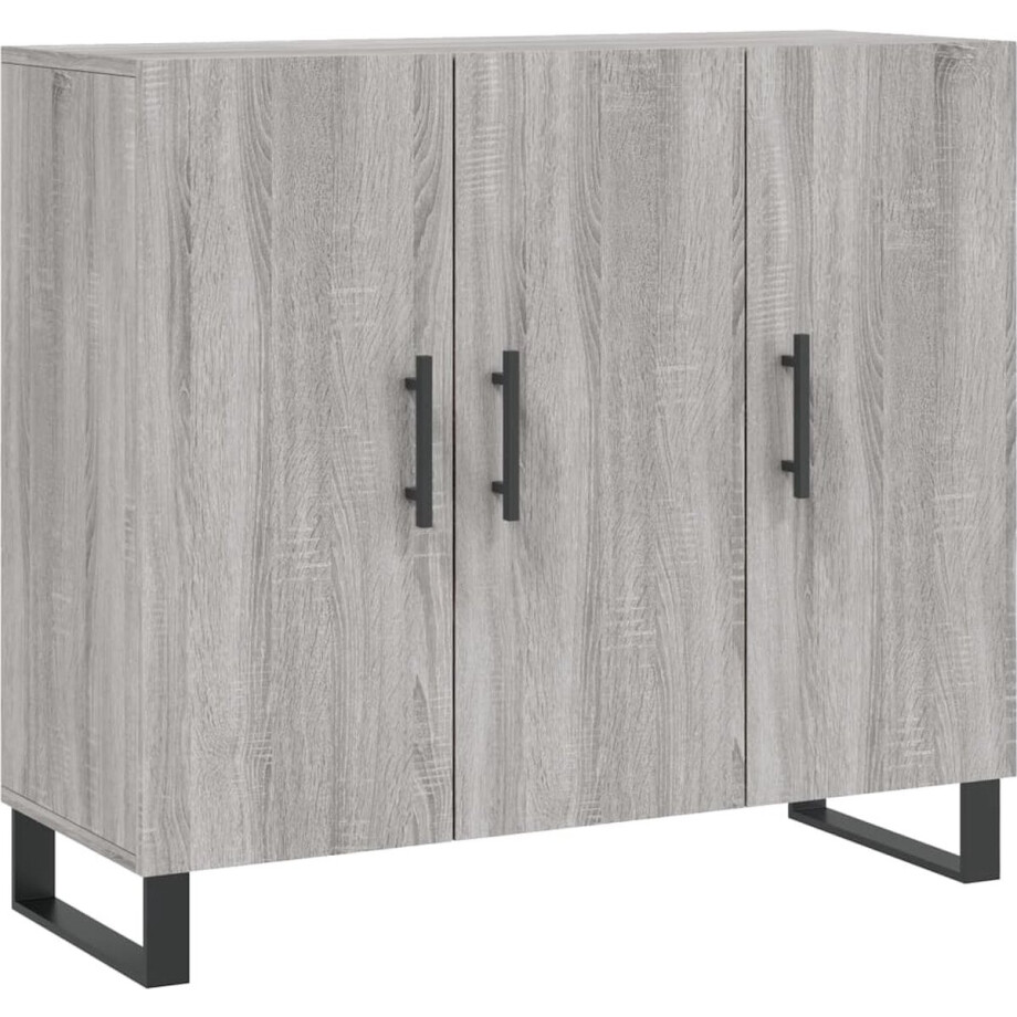 vidaXL - Dressoir - 90x34x80 - cm - bewerkt - hout - grijs - sonoma - eikenkleurig afbeelding 1