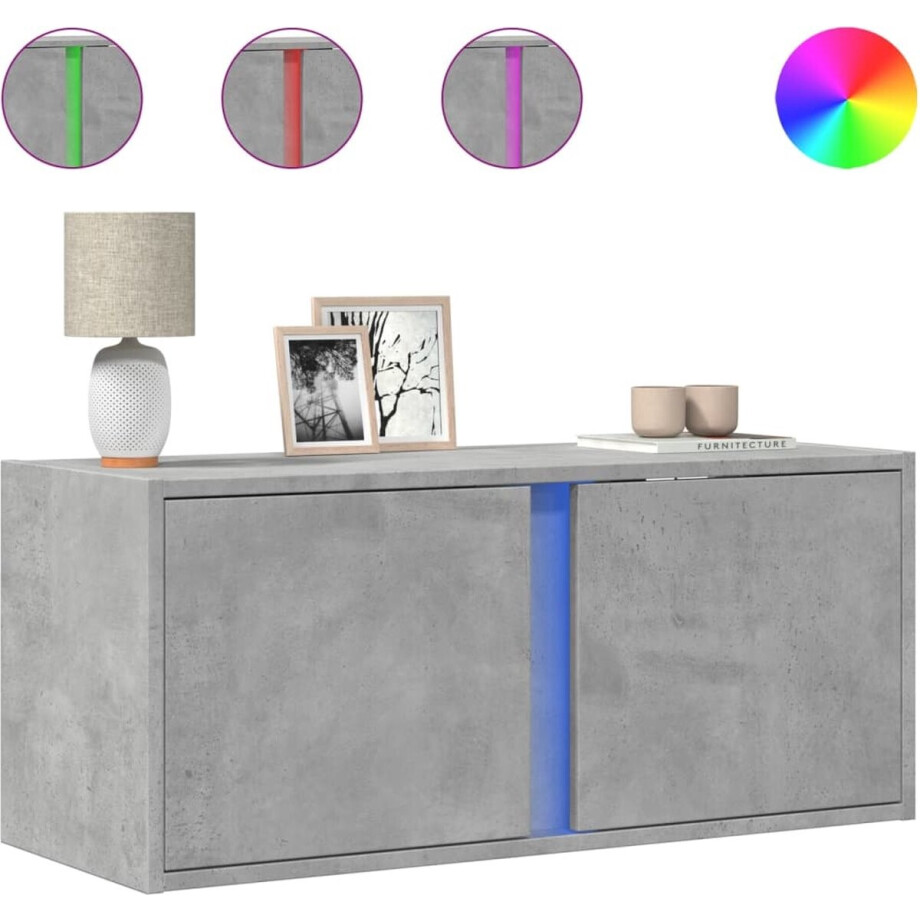 vidaXL - Tv-wandmeubel - met - LED-verlichting - 80x31x35 - cm - betongrijs afbeelding 1