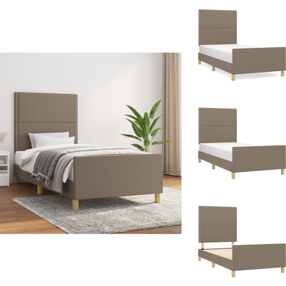 vidaXL Bedframe Met Hoofdeinde - Bedframes Met Hoofdeindes - Bed - Slaapmeubel - Bedframe zonder matras 90x200 cm stof taupe vidaXL Bedframe Met Hoofdeinde - Bedframes Met Hoofdeindes - Bed - Slaapmeubel - Bedframe zonder matras 90x200 cm stof taupe afbeelding 1