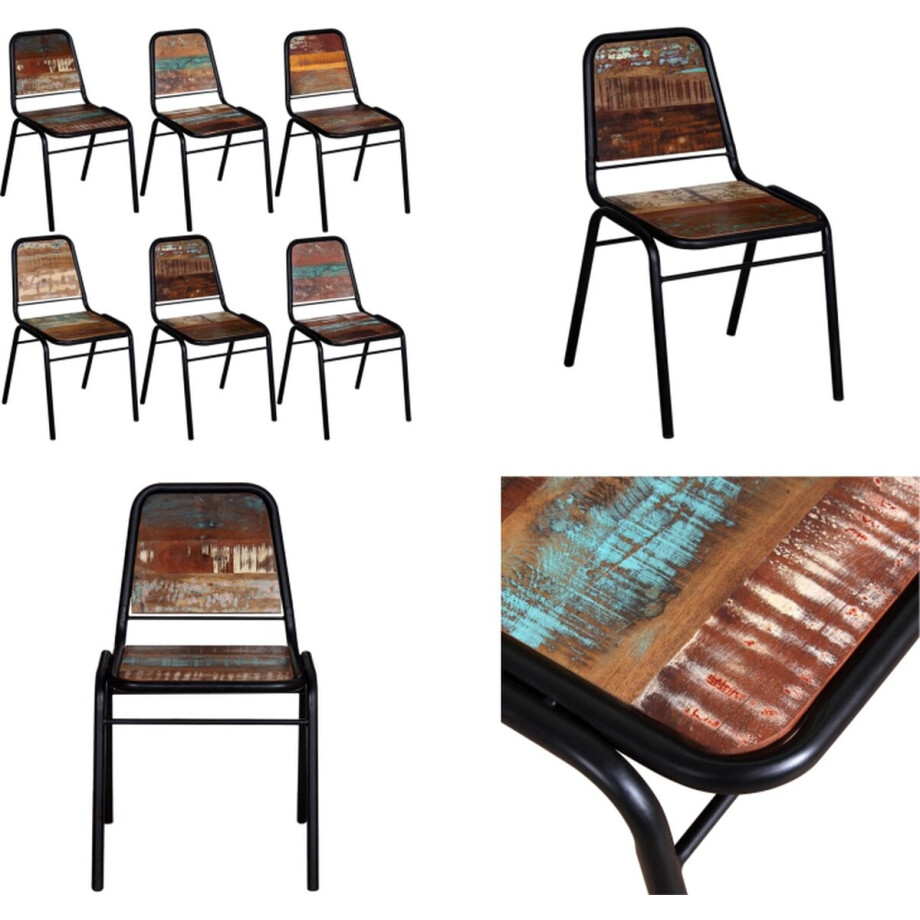 vidaXL - Eetkamerstoelen - 6 - st - massief - gerecycled - hout vidaXL - Eetkamerstoelen - 6 - st - massief - gerecycled - hout afbeelding 1