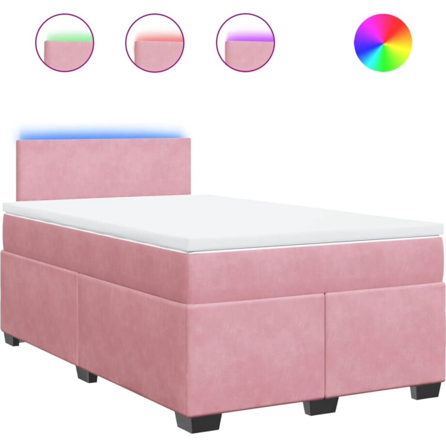vidaXL - Boxspring - met - matras - fluweel - roze - 120x200 - cm afbeelding 1