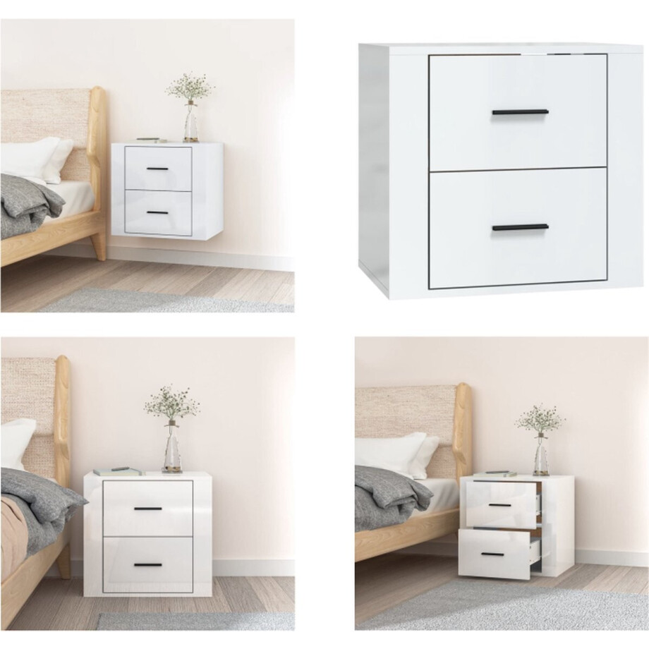 vidaXL - Nachtkastje - wandgemonteerd - 50x36x47 - cm - hoogglans - wit afbeelding 1