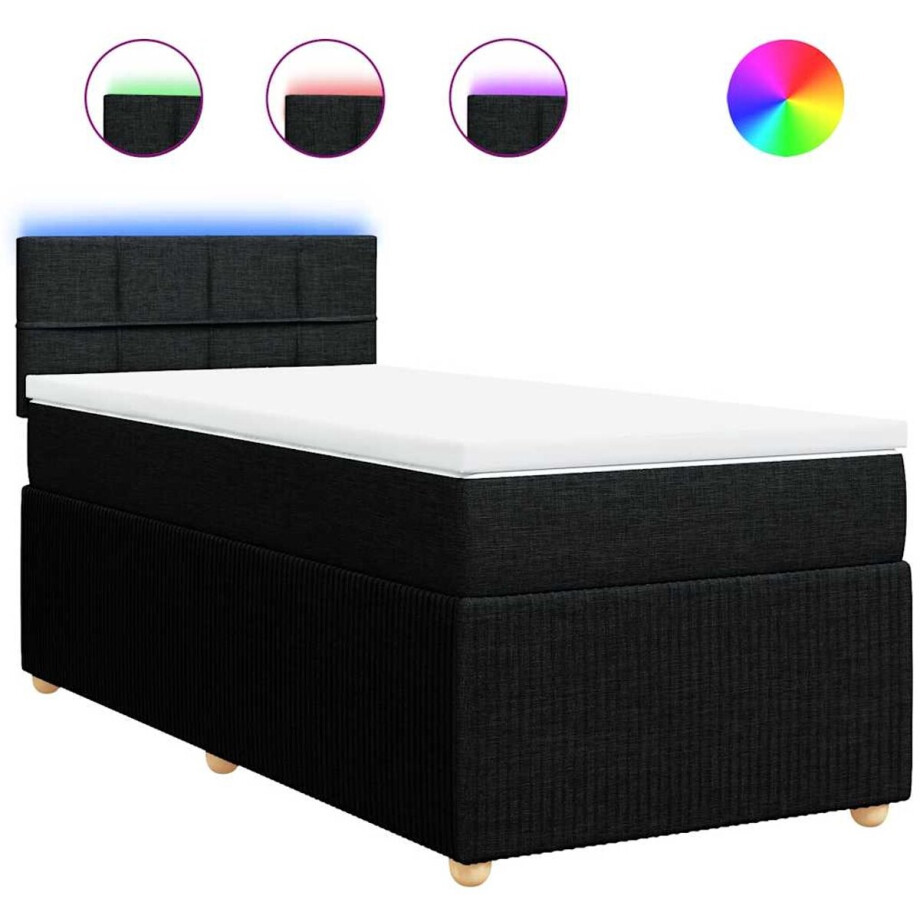 vidaXL - Boxspring - met - matras - stof - zwart - 90x190 - cm afbeelding 1