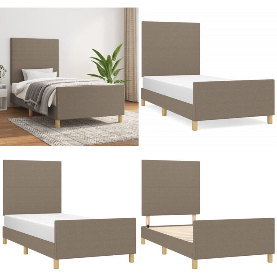 vidaXL - Bedframe - zonder - matras - 90x200 - cm - stof - taupe vidaXL - Bedframe - zonder - matras - 90x200 - cm - stof - taupe afbeelding 1