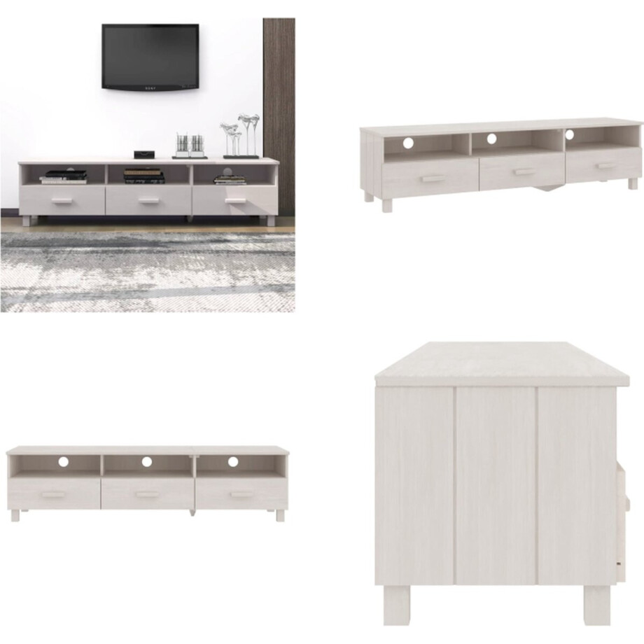 vidaXL Tv-meubel HAMAR 158x40x40 cm massief grenenhout wit - Tv-meubel - Tv-meubelen - Tv Meubel - Tv Kast afbeelding 1