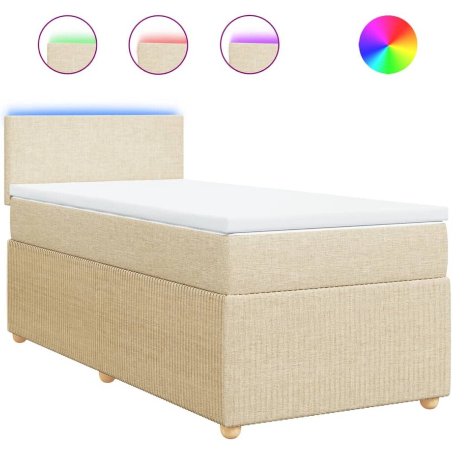vidaXL - Boxspring - met - matras - stof - crèmekleurig - 80x200 - cm afbeelding 1