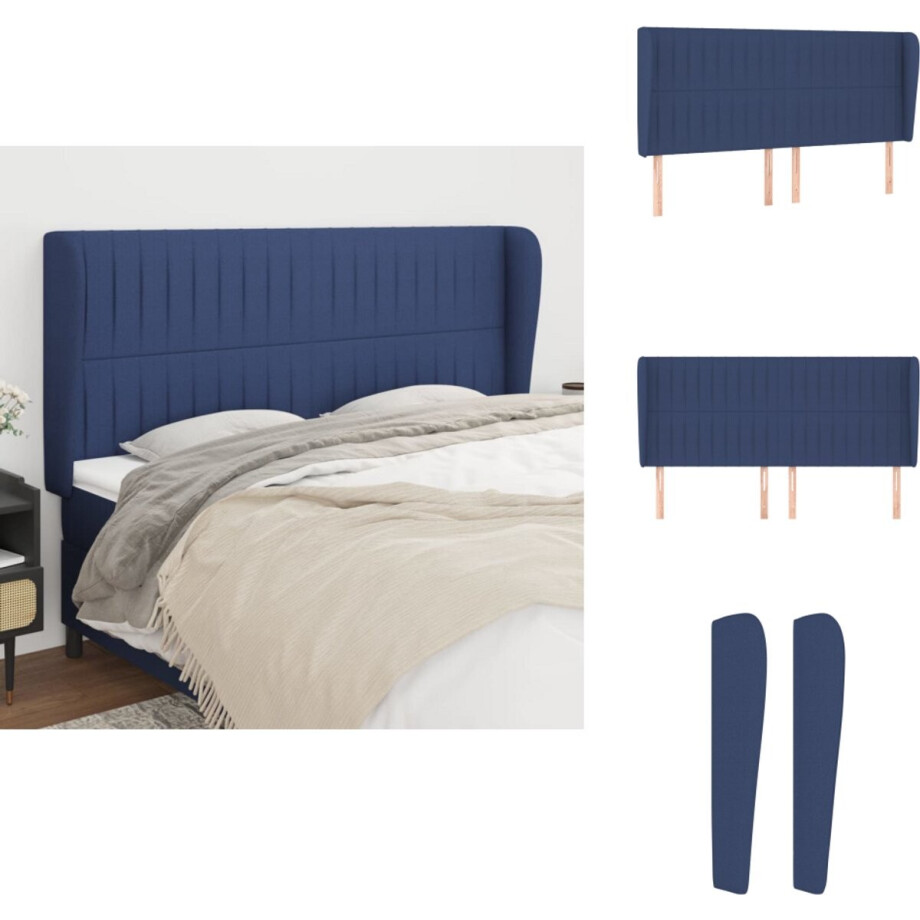 vidaXL Hoofdbord - Hoofdborden - Hoofdeinde - Houten Hoofdbord - Hoofdbord met randen 203x23x118/128 cm stof blauw vidaXL Hoofdbord - Hoofdborden - Hoofdeinde - Houten Hoofdbord - Hoofdbord met randen 203x23x118/128 cm stof blauw afbeelding 1