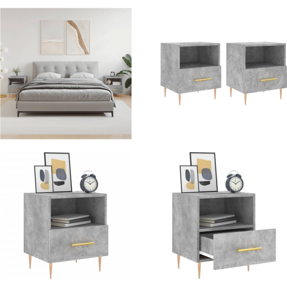 vidaXL - Nachtkastjes - 2 - st - 40x35x47,5 - cm - bewerkt - hout - betongrijs afbeelding 1