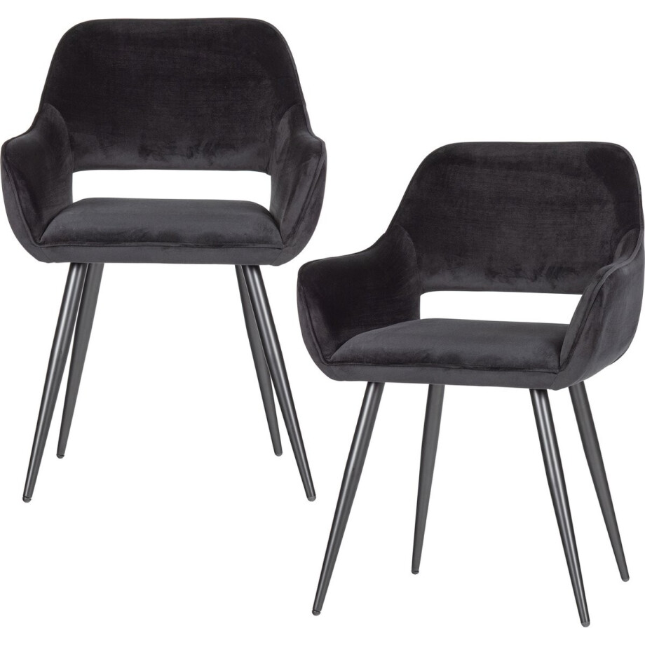 WOOOD Jelle Stoel - Velvet - Zwart - Set van 2 afbeelding 1