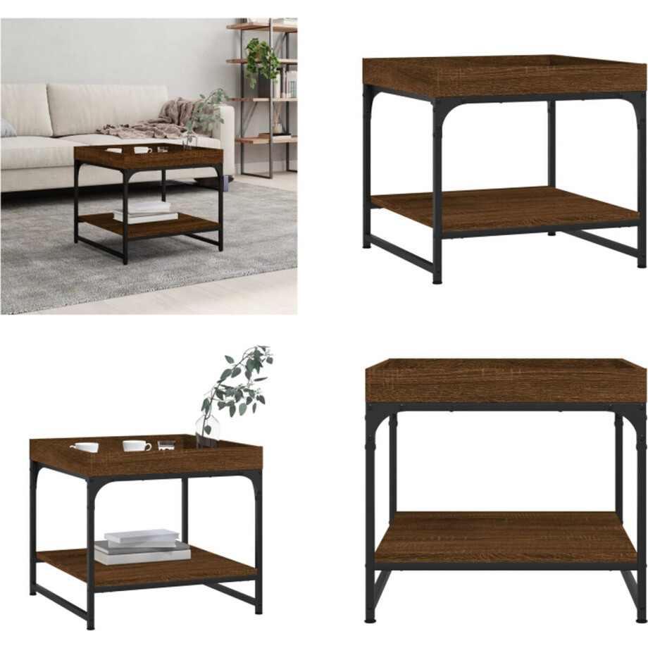 vidaXL Salontafel 49,5x49,5x45 cm bewerkt hout bruin eikenkleur - Salontafel - Salontafels - Bijzettafel - Banktafel afbeelding 1