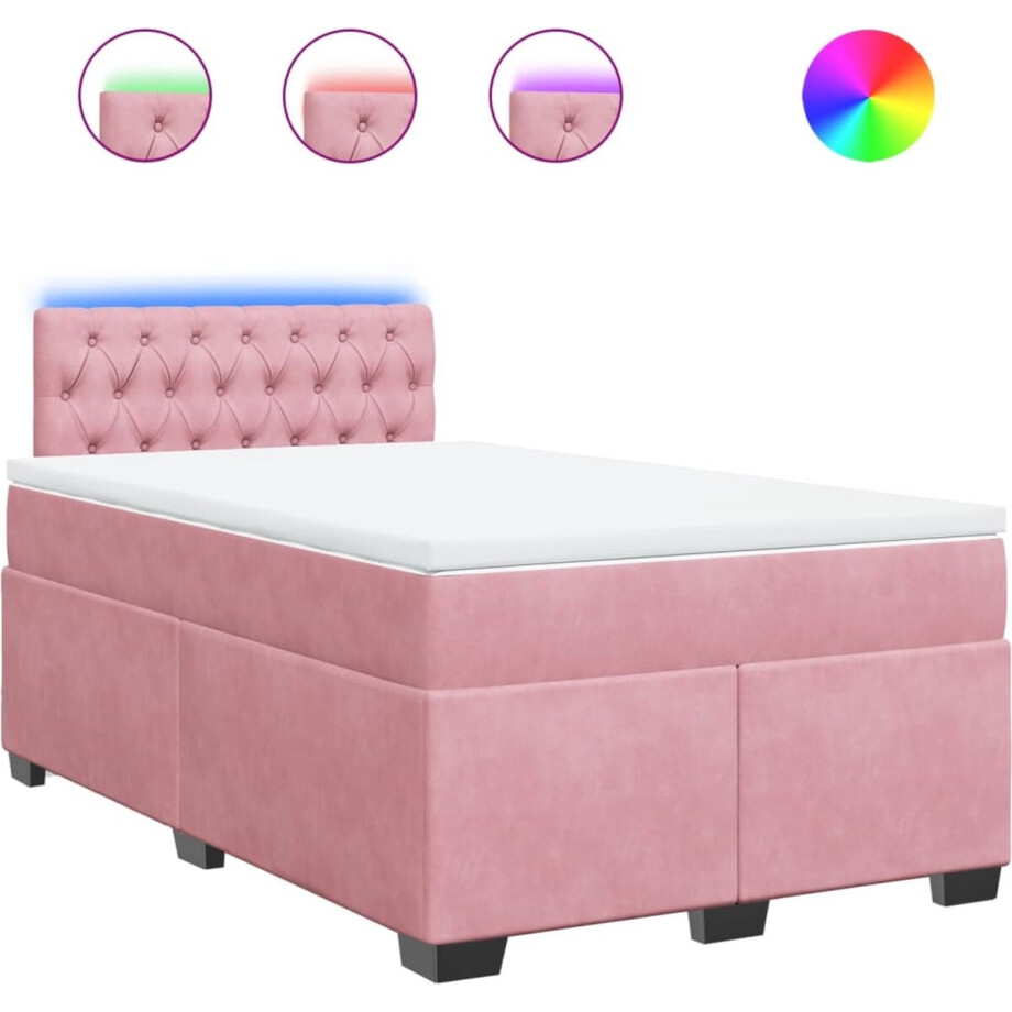 vidaXL - Boxspring - met - matras - fluweel - roze - 120x200 - cm afbeelding 1