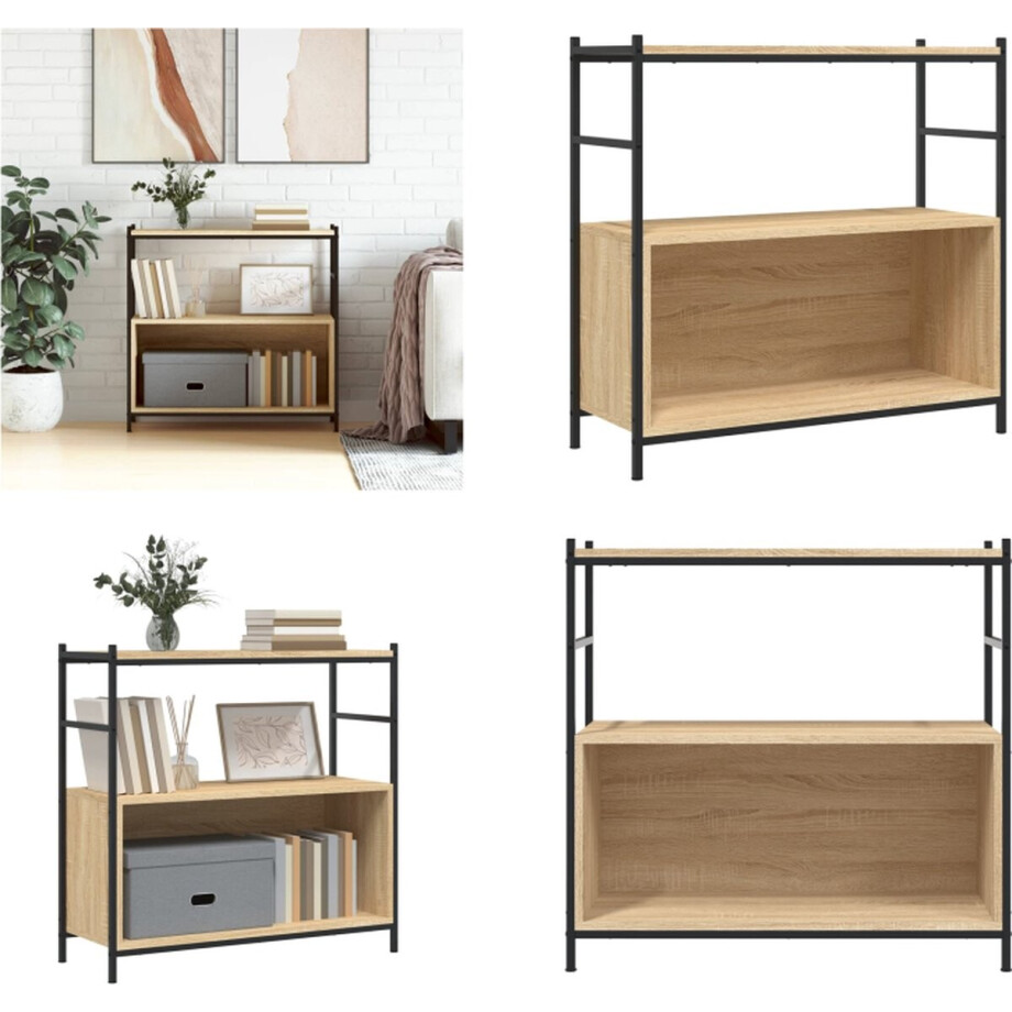 vidaXL - Boekenrek - 80x30x78,5 - cm - bewerkt - hout - en - ijzer - sonoma - eikenkleur afbeelding 1
