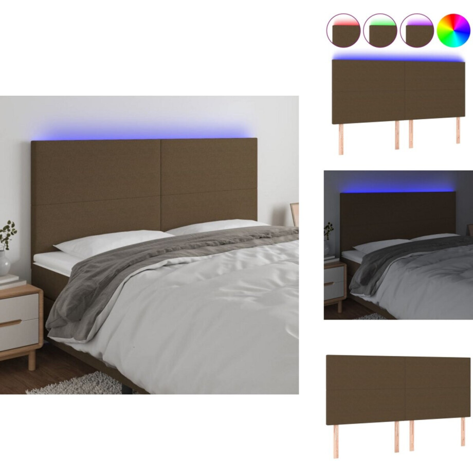 vidaXL Hoofdbord - Hoofdborden - Hoofdeinde - Houten Hoofdbord - Hoofdbord LED 200x5x118/128 cm stof donkerbruin afbeelding 1