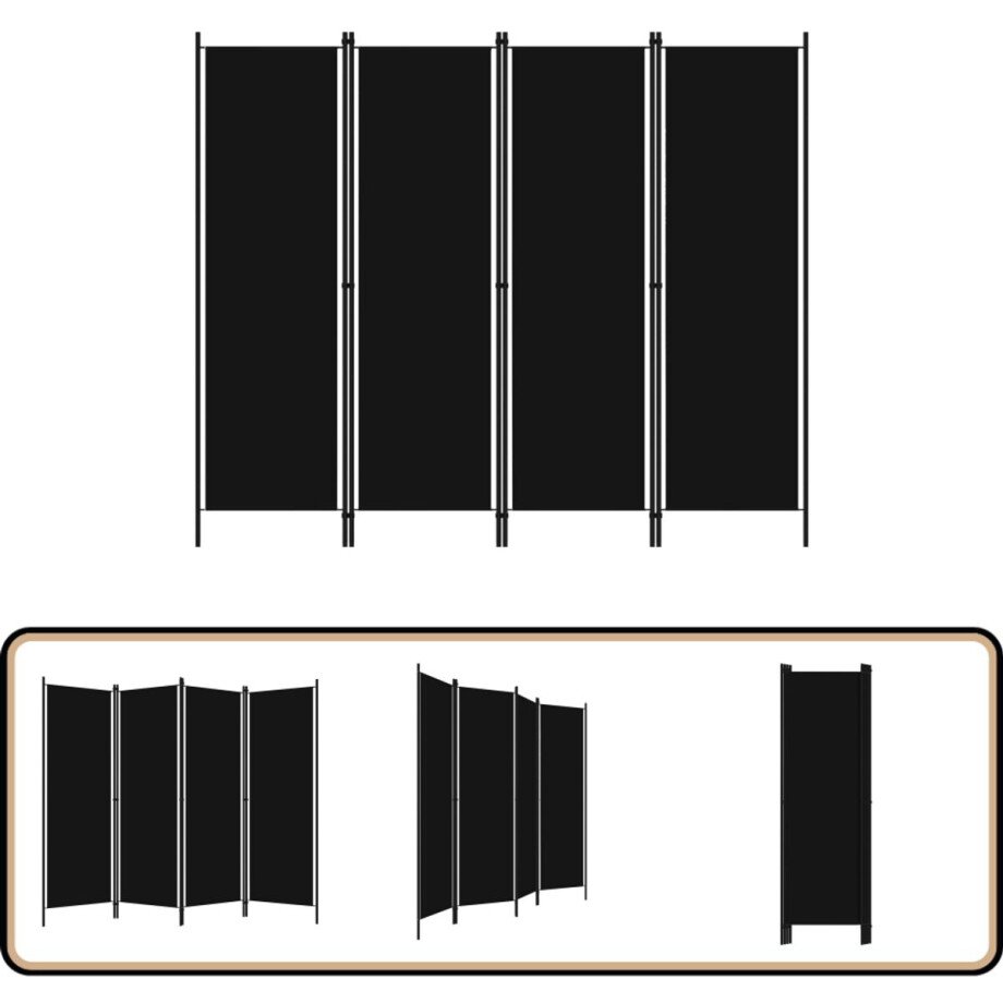vidaXL Kamerscherm 4 panelen 200x180 cm zwart Kamerscherm - Scheidingswand - Privacy Screen - Ruimteverdeler - Decoratief Scherm afbeelding 1