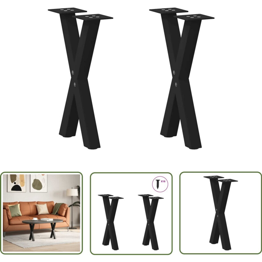 vidaXL Salontafel Poten Zwart - Salontafel Potten - Salontafelpoten 2 st X-vormig 28x(42-43) cm staal zwart - Tafelpoten - Robuuste Tafelpoten - Industriële Tafelpoten vidaXL Salontafel Poten Zwart - Salontafel Potten - Salontafelpoten 2 st X-vormig 28x(42-43) cm staal zwart - Tafelpoten - Robuuste Tafelpoten - Industriële Tafelpoten afbeelding 1