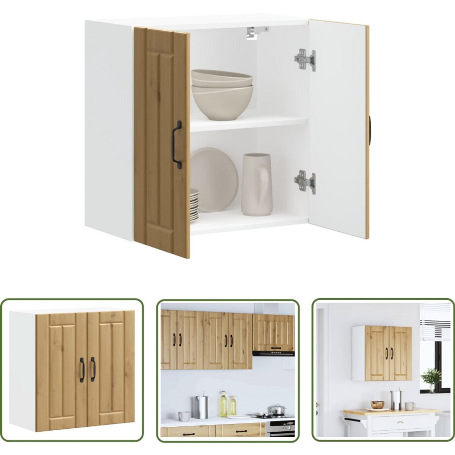 vidaXL Wandkast - Keukenwandkast - Keukenwandkast Lucca bewerkt hout artisanaal eikenkleur - Opslagruimte - Houten Kast - Eiken Kleur afbeelding 1