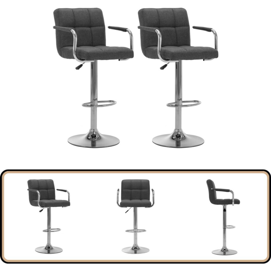 vidaXL Barstoelen - Set van 2 - Stof - Donkergrijs Barstühlen - Eetkamerstoelen - Lounge Stoelen - Moderne Stoelen - Grijze Stoelen afbeelding 1