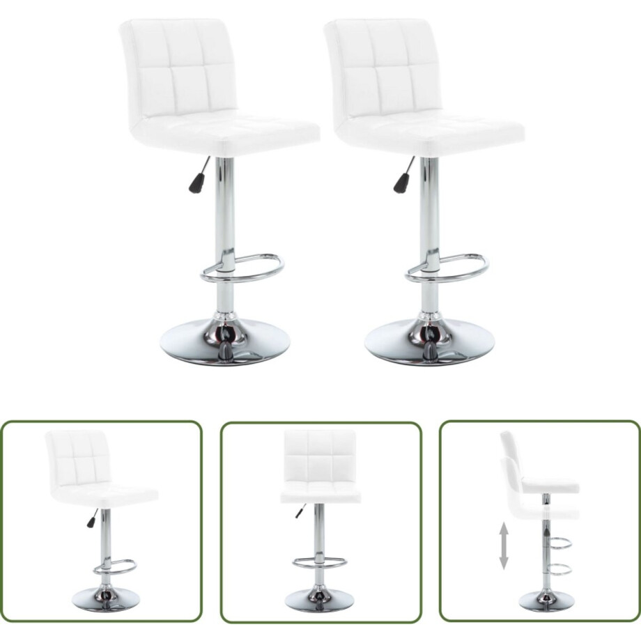 vidaXL Barkrukken - Kunstleer Wit - Set van 2 Barstoel - Barkruk - Keukenstoel - Eetkamerstoel - Design Stoel afbeelding 1