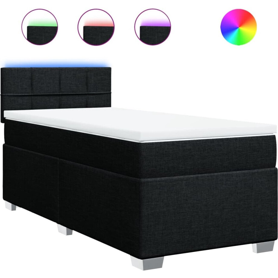 vidaXL - Boxspring - met - matras - stof - zwart - 90x200 - cm afbeelding 1