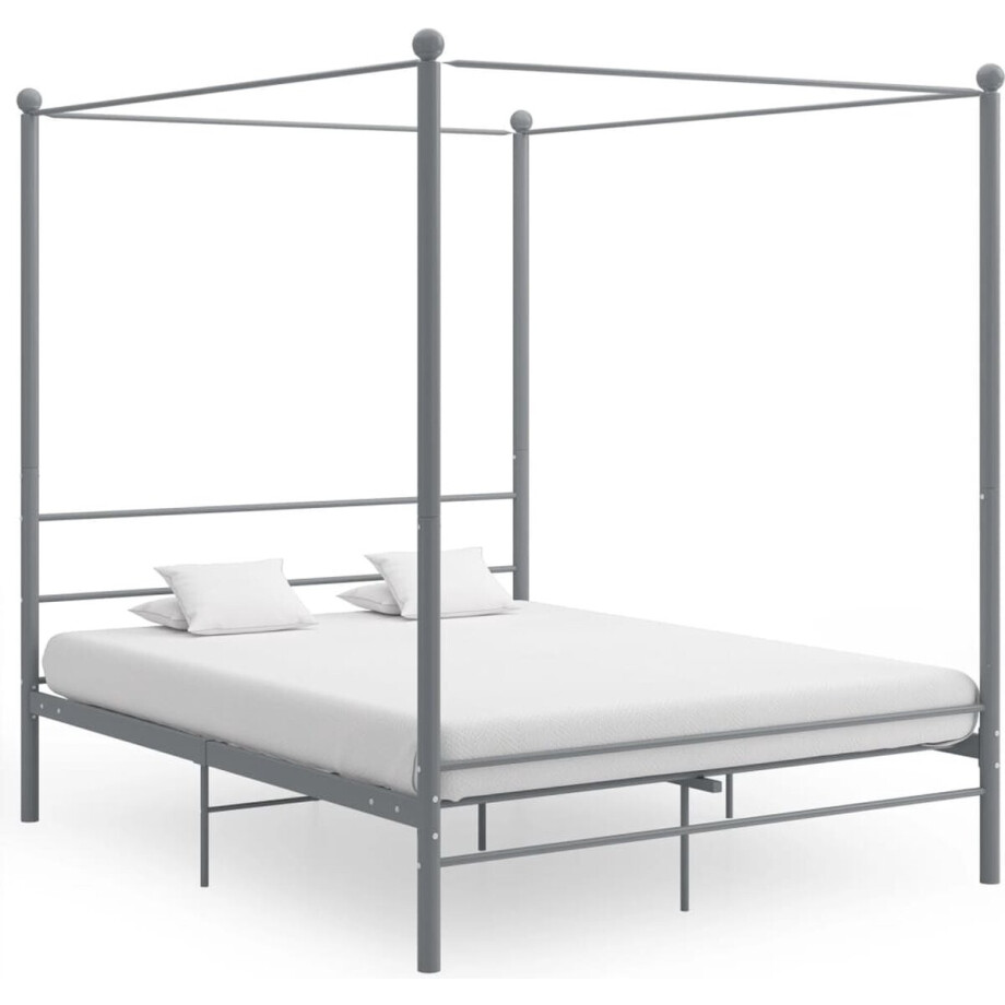 vidaXL - Hemelbedframe - metaal - grijs - 160x200 - cm afbeelding 1