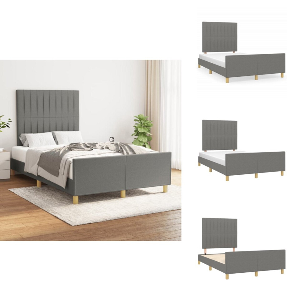 vidaXL Bedframe Met Hoofdeinde - Bedframes Met Hoofdeindes - Bed - Slaapmeubel - Bedframe zonder matras 120x200 cm stof donkergrijs afbeelding 1