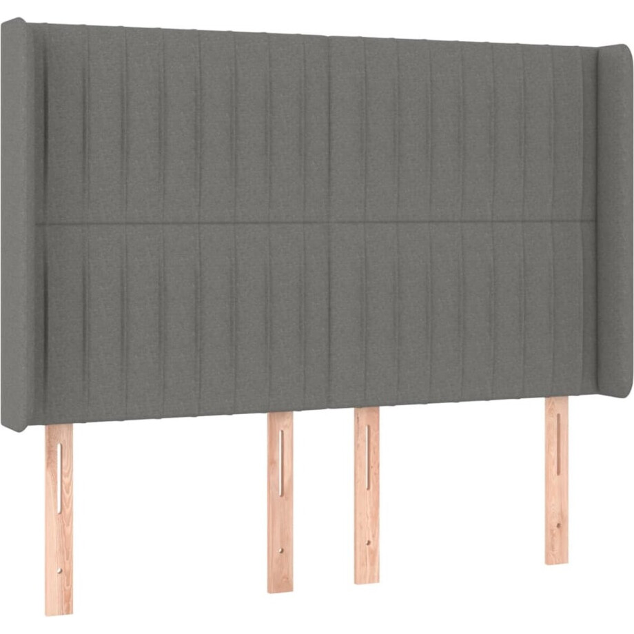 vidaXL - Hoofdbord - met - randen - 147x16x118/128 - cm - stof - donkergrijs afbeelding 1