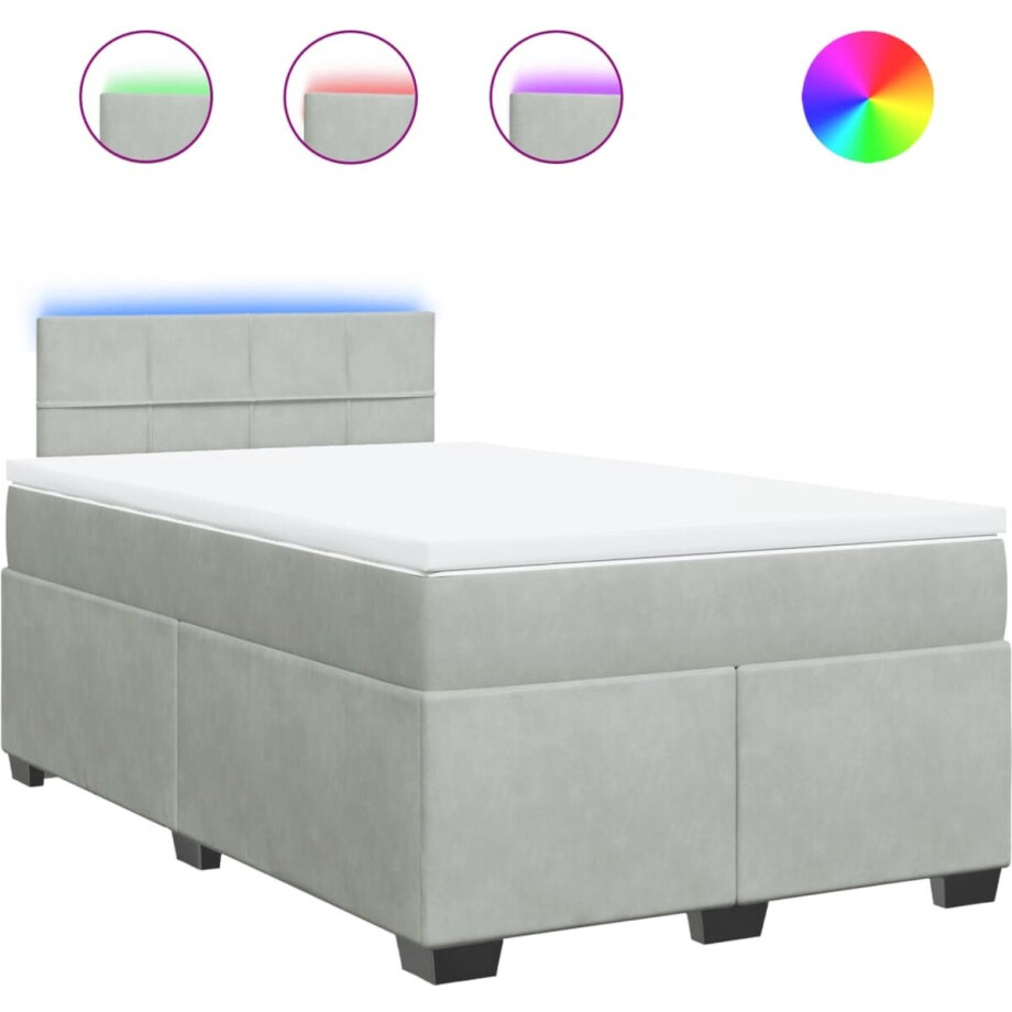 vidaXL - Boxspring - met - matras - fluweel - lichtgrijs - 120x200 - cm afbeelding 1