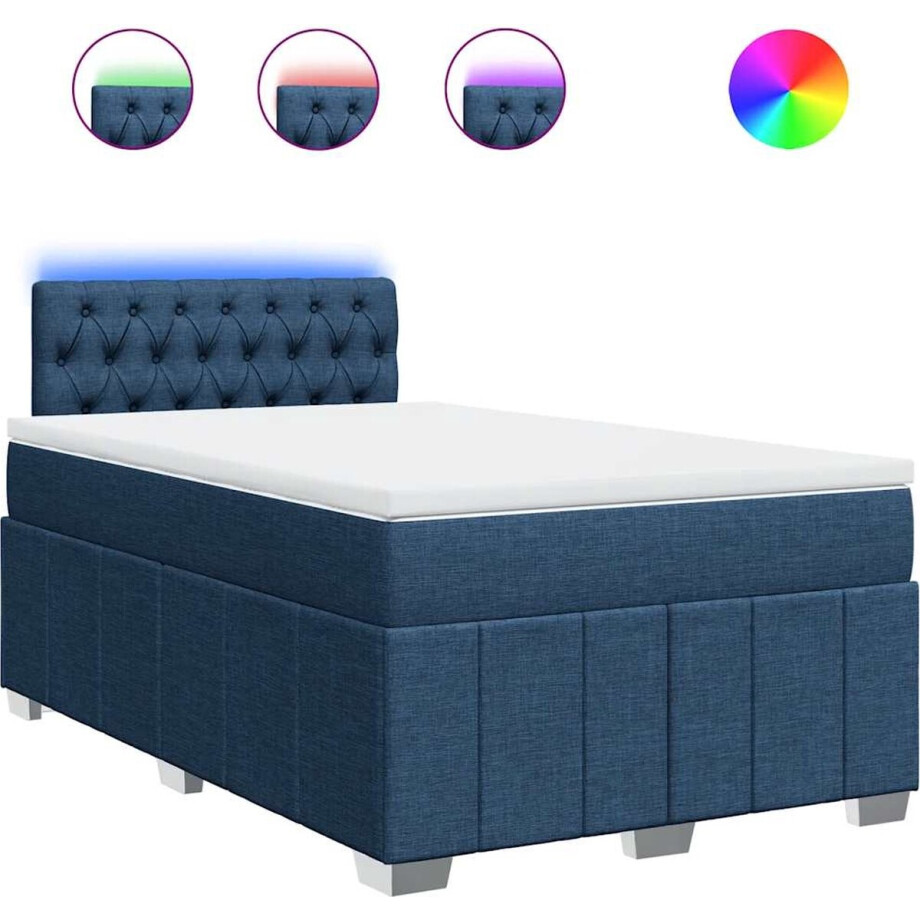 vidaXL - Boxspring - met - matras - stof - blauw - 120x200 - cm vidaXL - Boxspring - met - matras - stof - blauw - 120x200 - cm afbeelding 1