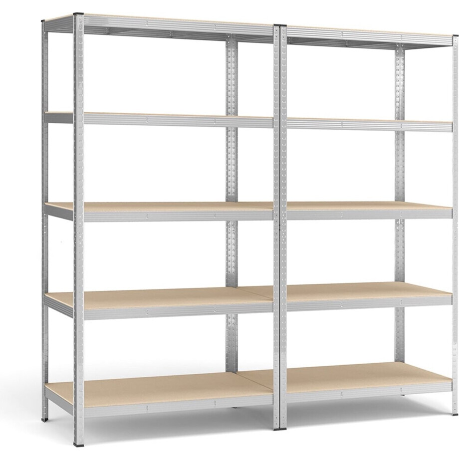 Stellingkast - Kelderplank - Set van 2 - 200 cm hoog - Zilver afbeelding 1