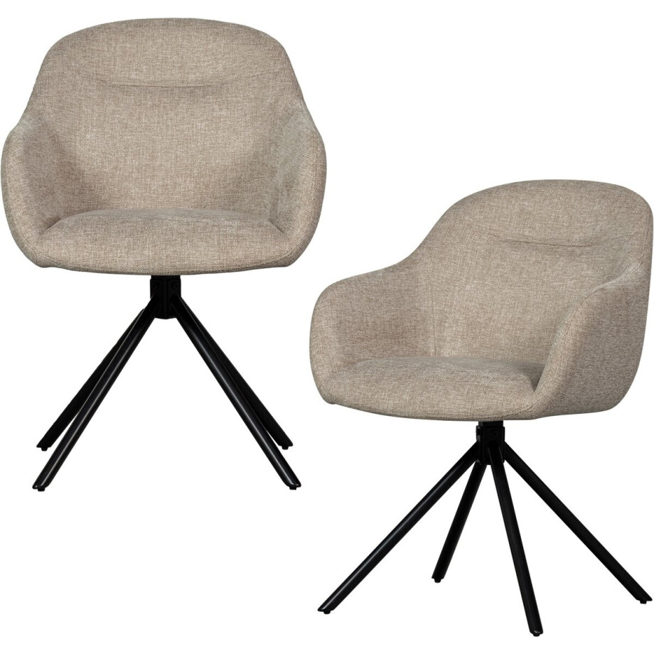 WOOOD Grant-Jaki Eetkamerstoelen - Chenille - Zand - Set van 2 afbeelding 1