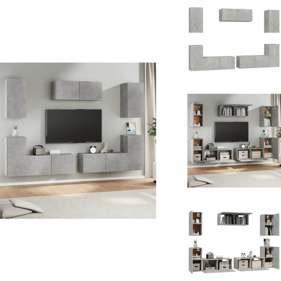 vidaXL Tv-kast - Tv-kasten - Tv-meubel - Hifi-meubel - 7-delige Tv-meubelset bewerkt hout betongrijs vidaXL Tv-kast - Tv-kasten - Tv-meubel - Hifi-meubel - 7-delige Tv-meubelset bewerkt hout betongrijs afbeelding 1