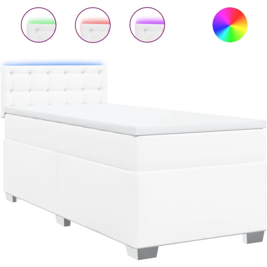 vidaXL - Boxspring - met - matras - kunstleer - wit - 90x200 - cm afbeelding 1