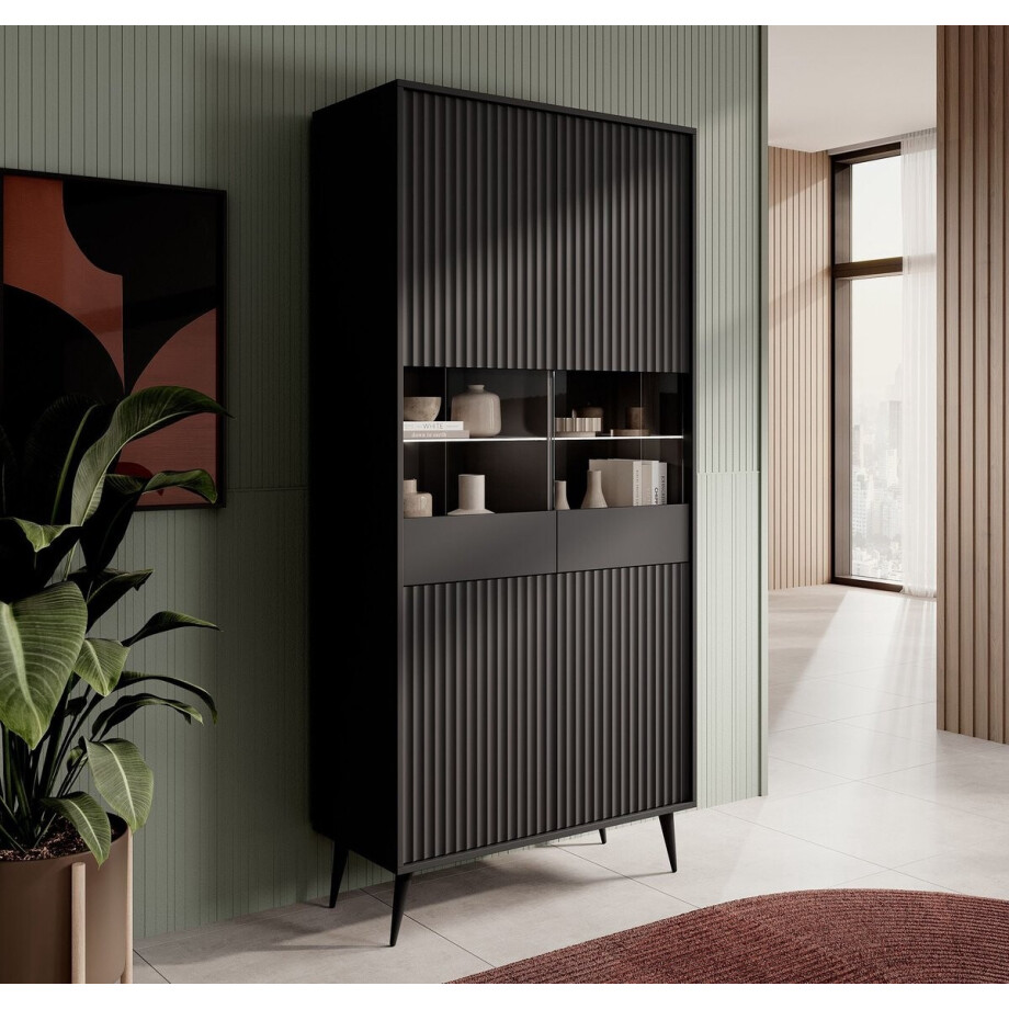 Meubella - Vitrinekast Winq - Antraciet - 90 cm afbeelding 1