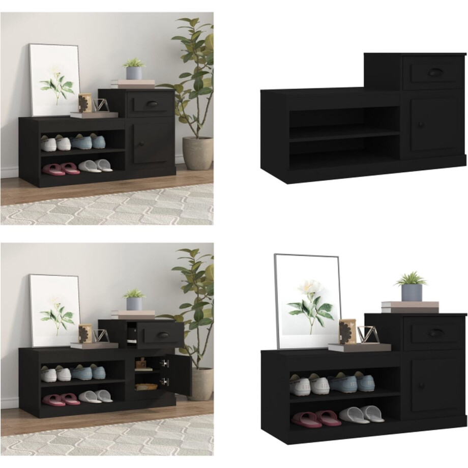 vidaXL Schoenenkast 100x42x60 cm bewerkt hout zwart - Schoenenrek - Schoenenrekken - Opbergrek Voor Schoenen - Schoenenstellage vidaXL Schoenenkast 100x42x60 cm bewerkt hout zwart - Schoenenrek - Schoenenrekken - Opbergrek Voor Schoenen - Schoenenstellage afbeelding 1