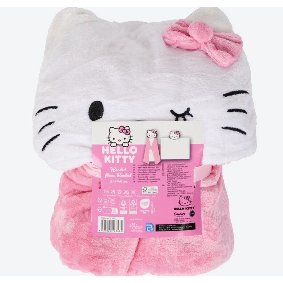 Hello Kitty Hoodie Deken 90x140 cm – Fleece Plaid met Capuchon – Zachte Kinderdeken – Roze Hello Kitty Hoodie Deken 90x140 cm – Fleece Plaid met Capuchon – Zachte Kinderdeken – Roze afbeelding 1