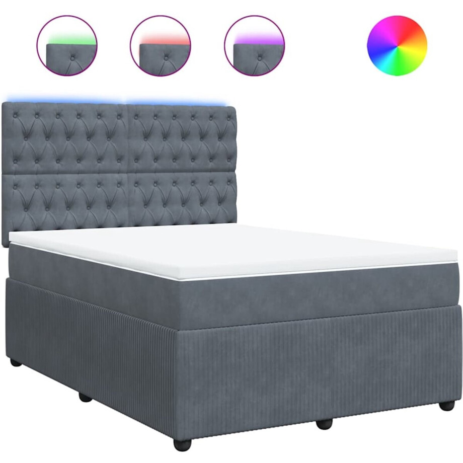vidaXL - Boxspring - met - matras - fluweel - donkergrijs - 140x190 - cm afbeelding 1