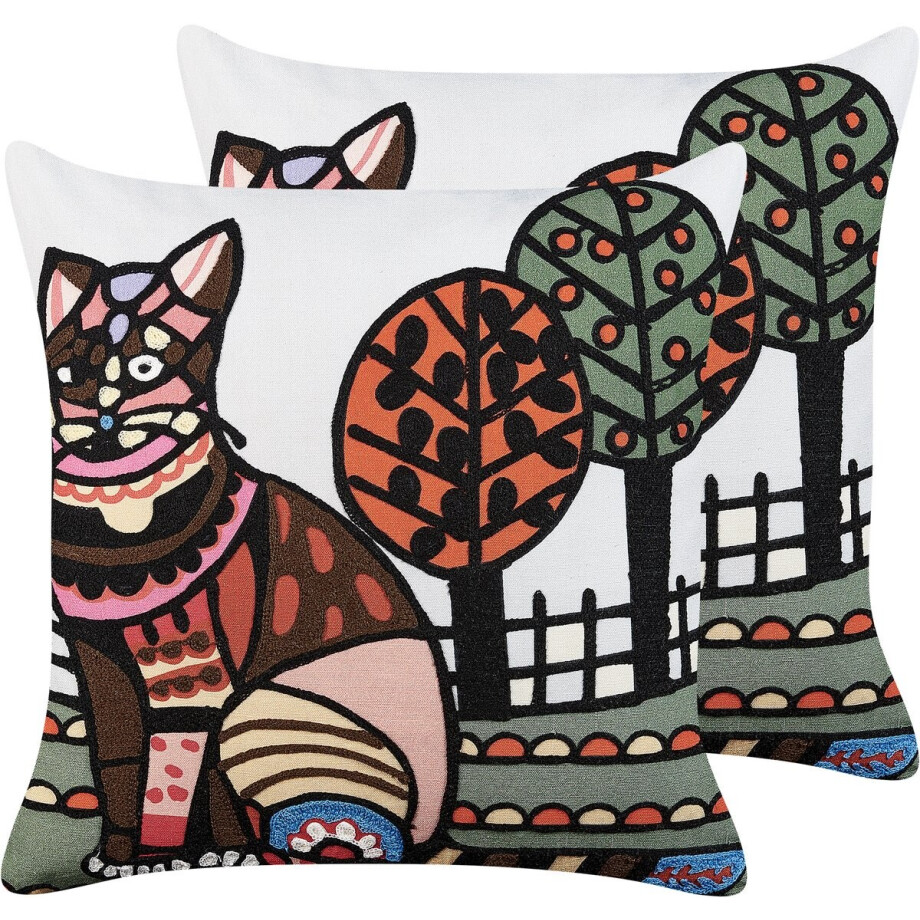 BELIANI MEHSANA - Sierkussen set van 2 - Multicolor - 50 x 50 cm - Katoen BELIANI MEHSANA - Sierkussen set van 2 - Multicolor - 50 x 50 cm - Katoen afbeelding 1