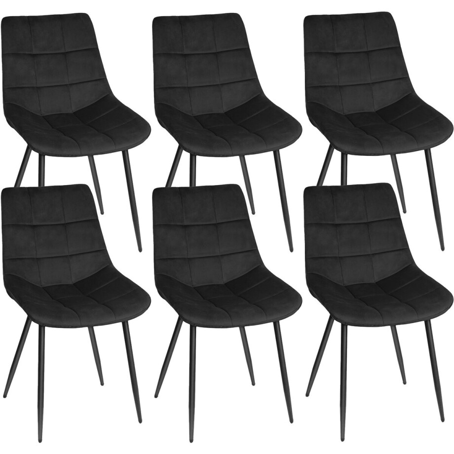 PIPIPOXER-Eetkamerstoel - Set Van 6 -metalen poten+flanel, zwart afbeelding 1