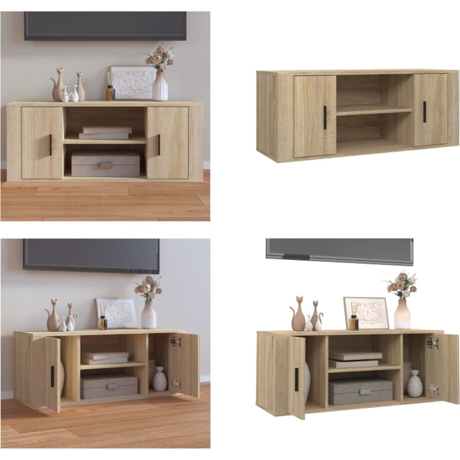 vidaXL - Tv-meubel - 100x35x40 - cm - bewerkt - hout - sonoma - eikenkleurig vidaXL - Tv-meubel - 100x35x40 - cm - bewerkt - hout - sonoma - eikenkleurig afbeelding 1