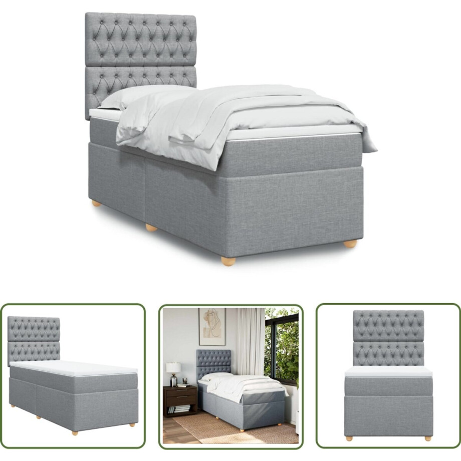 vidaXL Boxspringbed - Boxspring - Boxspring met matras stof lichtgrijs 90x190 cm - Matras - Ligcomfort - Pocketvering afbeelding 1