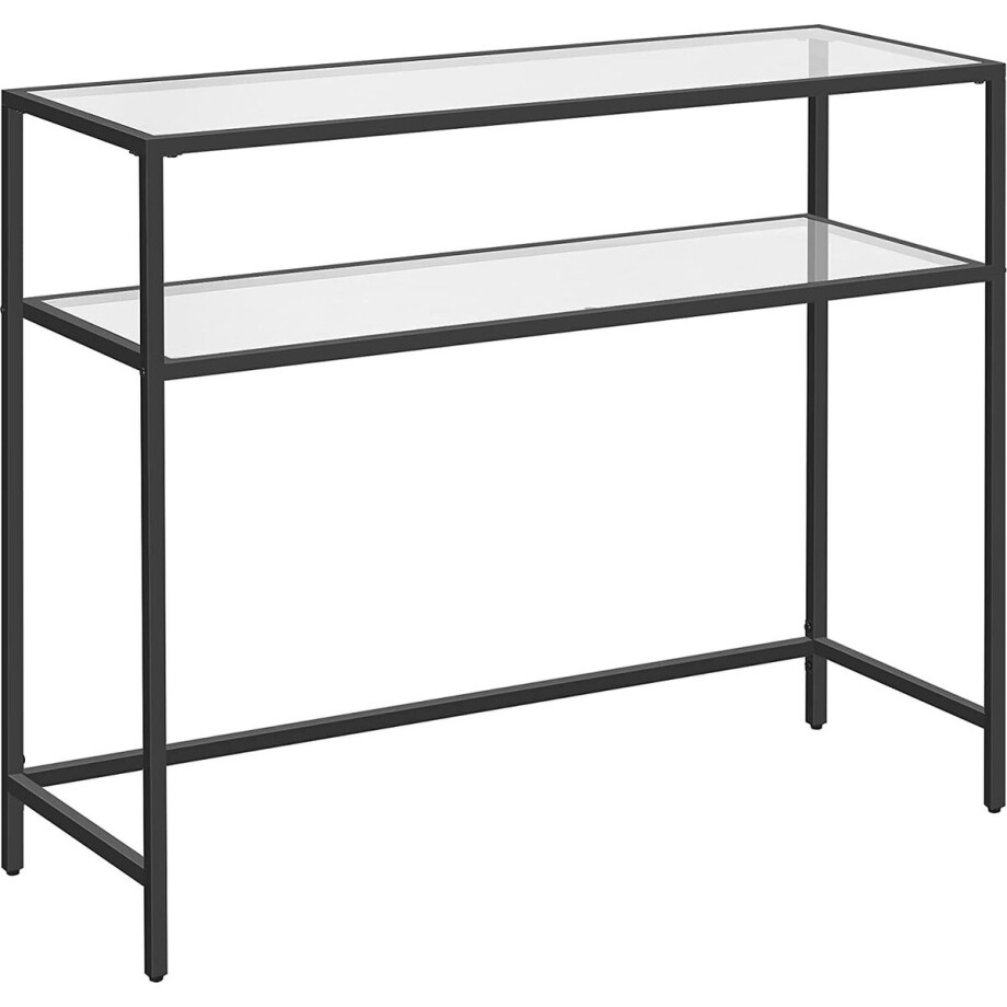 MIRA Home - Wandtafel - Haltafel - Bijzettafel - Gehard Glas - Metalen Frame met Verstelbare Poten - Woonkamer - Hal - Zwart - 100 x 35 x 80 cm afbeelding 1