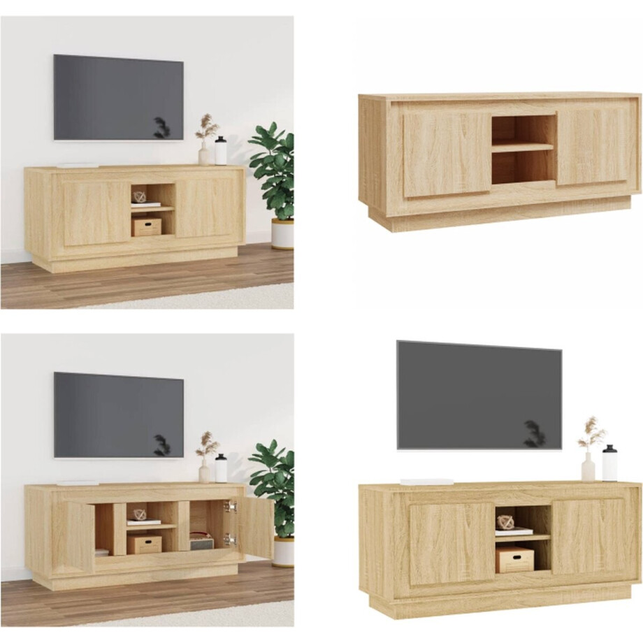 vidaXL Tv-meubel 102x35x45 cm bewerkt hout sonoma eikenkleurig - Tv-meubel - Tv-meubelen - Tv-standaard - Televisiemeubel afbeelding 1