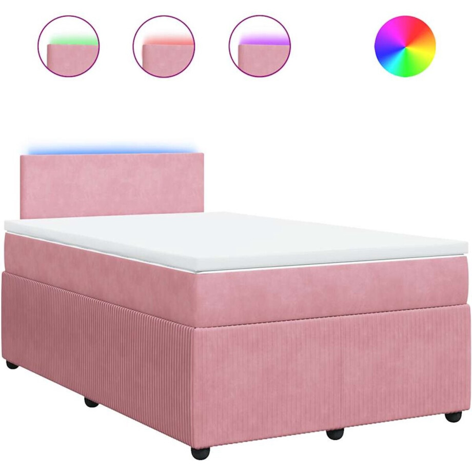 vidaXL - Boxspring - met - matras - fluweel - roze - 120x190 - cm vidaXL - Boxspring - met - matras - fluweel - roze - 120x190 - cm afbeelding 1