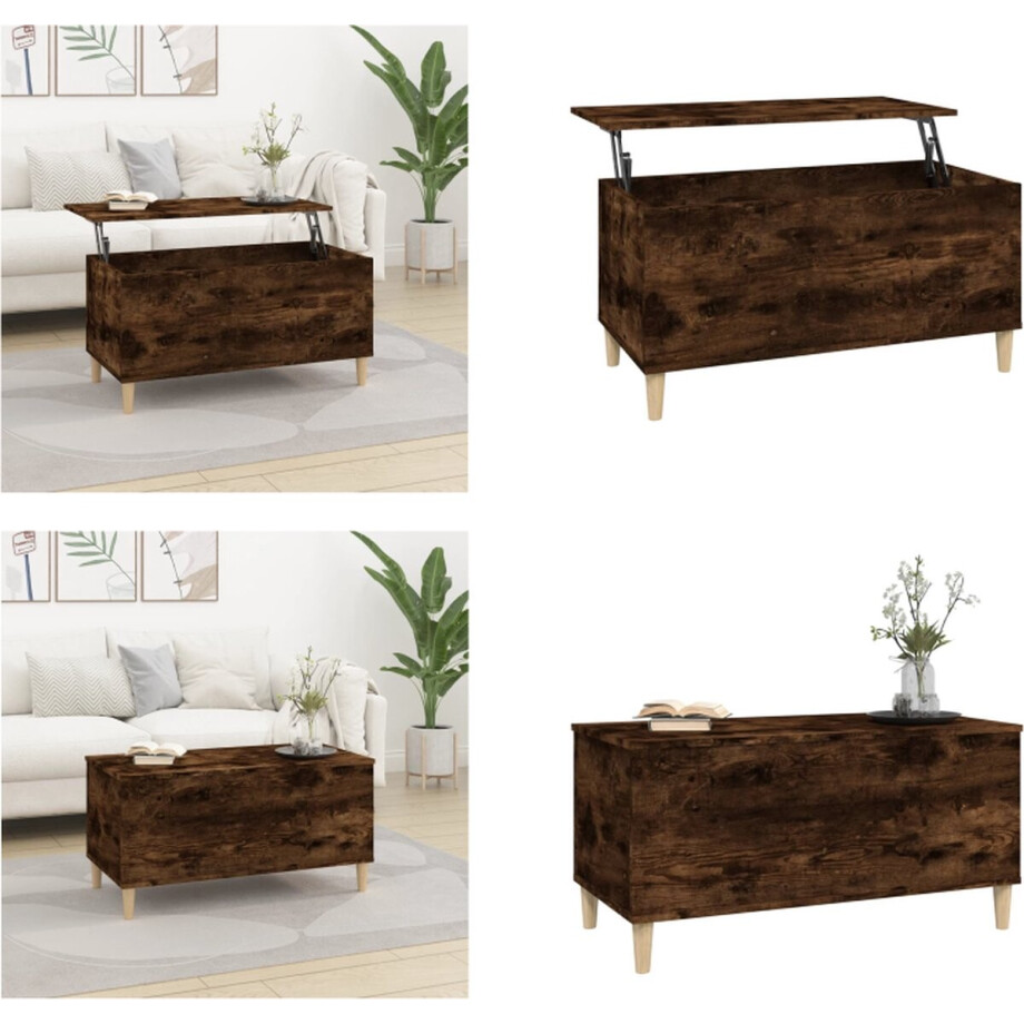 vidaXL - Salontafel - 90x44,5x45 - cm - bewerkt - hout - gerookt - eikenkleurig afbeelding 1