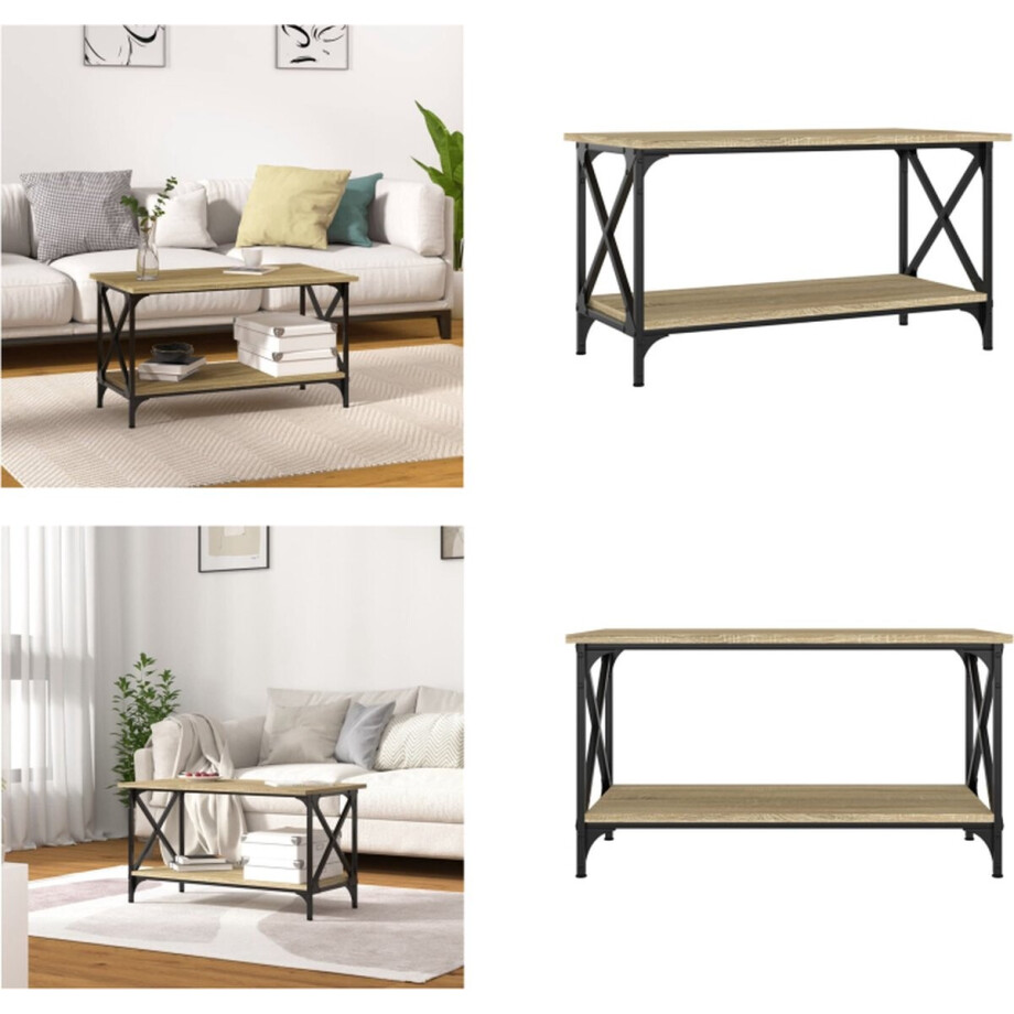 vidaXL Salontafel 80x45x45 cm bewerkt hout en ijzer sonoma eikenkleur - Salontafel - Salontafels - Tafel - Bijzettafel afbeelding 1
