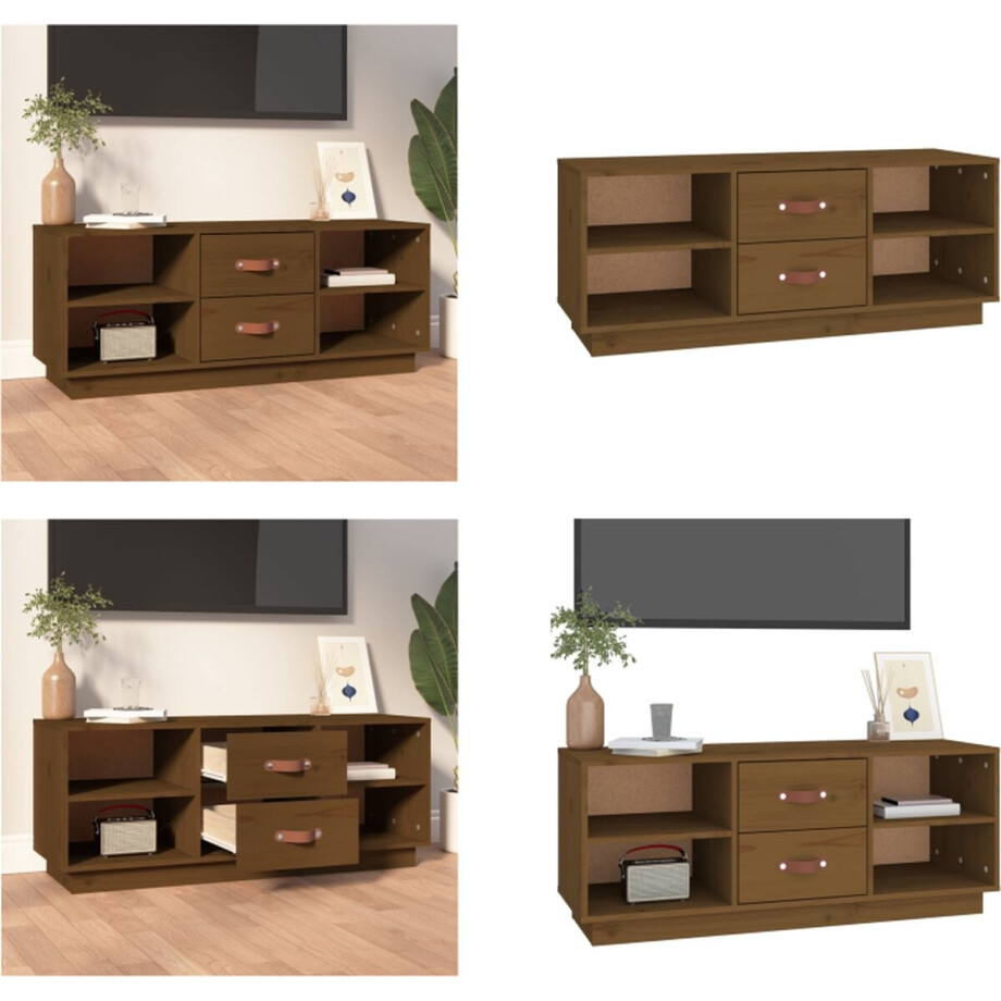 vidaXL Tv-meubel 100x34x40 cm massief grenenhout honingbruin - Tv-kast - Tv-kasten - Tv-meubel - Hifi-meubel vidaXL Tv-meubel 100x34x40 cm massief grenenhout honingbruin - Tv-kast - Tv-kasten - Tv-meubel - Hifi-meubel afbeelding 1