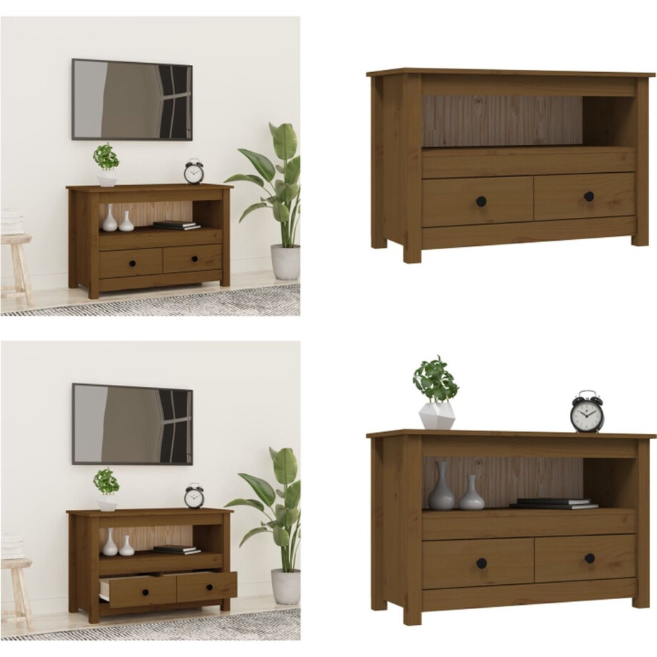 vidaXL - Tv-meubel - 79x35x52 - cm - massief - grenenhout - honingbruin afbeelding 1