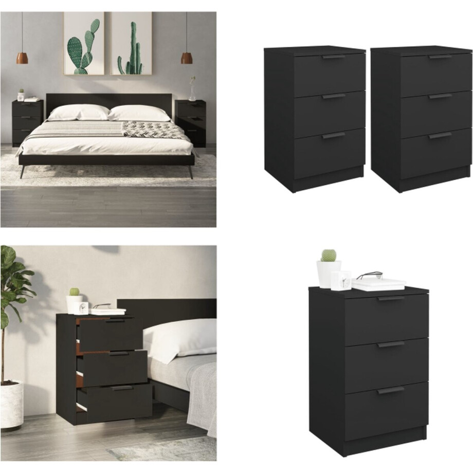 vidaXL - Nachtkastjes - 2 - st - 40x36x65 - cm - zwart afbeelding 1