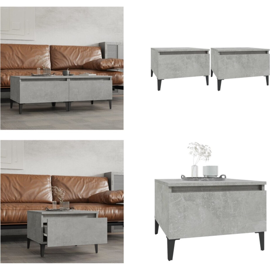 vidaXL - Bijzettafels - 2 - st - 50x46x35 - cm - bewerkt - hout - betongrijs afbeelding 1