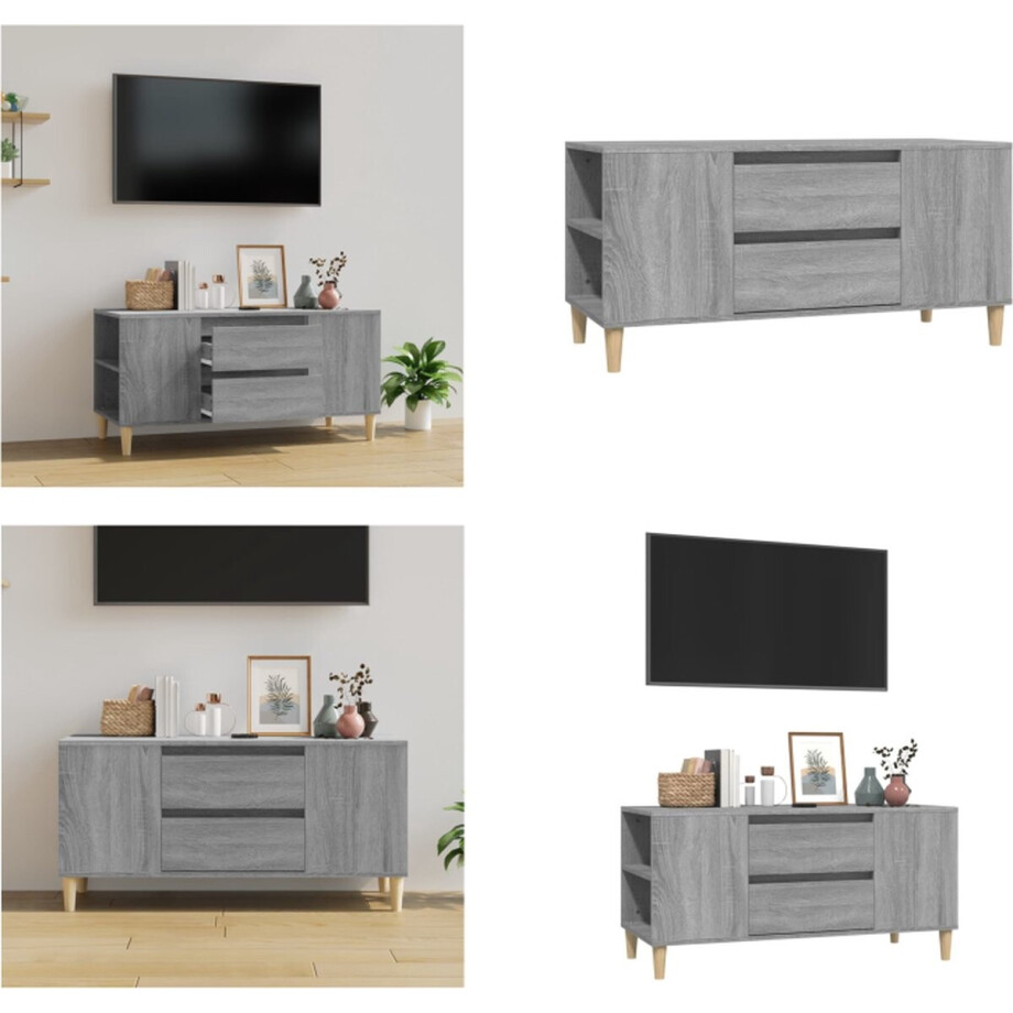 vidaXL Tv-meubel 102x44,5x50 cm bewerkt hout grijs sonoma eikenkleurig - Tv-kast - Tv-kasten - Tv-meubel - Hifi-meubel afbeelding 1